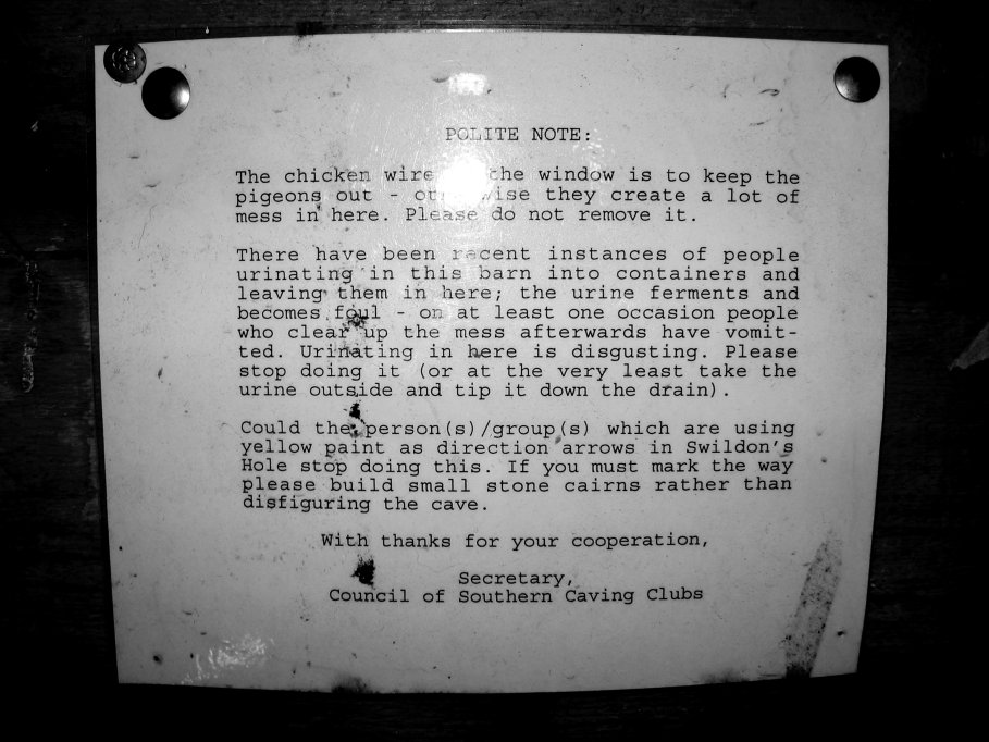 Jarvist Frost - Swildons changing barn notice